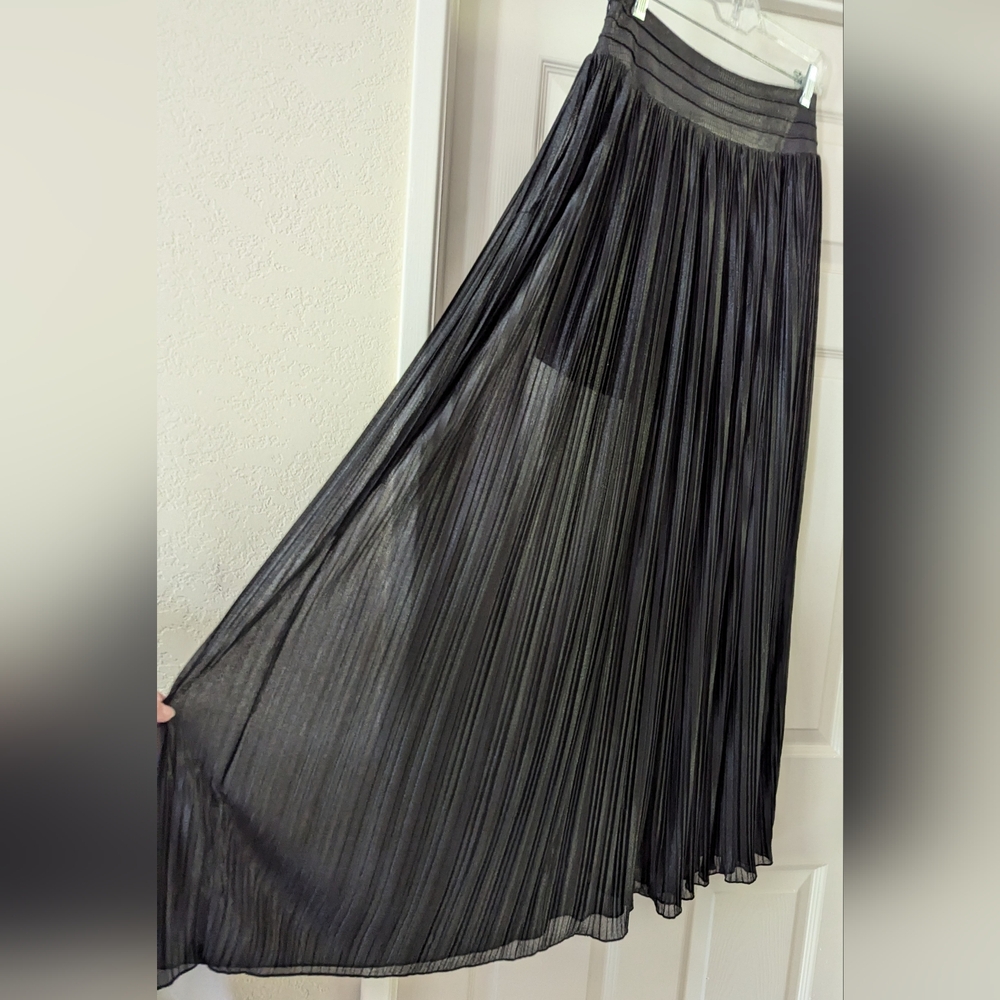 Black Sparkly Long Double Zero Pleated Skirt Size Medium With Short Lined Skirt - Picture 1 of 10